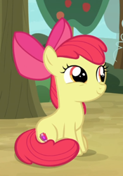 Size: 504x720 | Tagged: safe, imported from derpibooru, screencap, apple bloom, earth pony, pony, going to seed, adorabloom, bow, cropped, cute, female, filly, hair bow, offscreen character, sitting, smiling