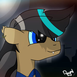 Size: 1000x1000 | Tagged: safe, artist:royal-miou, imported from derpibooru, oc, oc only, oc:royal-miou, bat, pony, city, cute, draw, ear piercing, fangs, night, piercing, public, solo