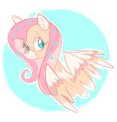 Size: 2062x2170 | Tagged: safe, artist:waackery, imported from derpibooru, fluttershy, pegasus, pony, alternate design, bust, coat markings, colored wings, facial markings, female, flower, flower in hair, head turn, looking at you, looking sideways, mare, portrait, smiling, snip (coat marking), solo, turned head, two toned mane, wings