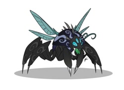 Size: 800x579 | Tagged: safe, artist:hexfloog, imported from derpibooru, oc, oc only, oc:calypter, changeling, changeling mega evolution, changeling oc, four eyes, mandibles, monster, open mouth, simple background, solo, white background