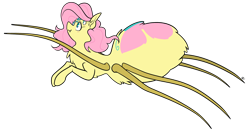 Size: 1200x627 | Tagged: safe, artist:egophiliac, imported from derpibooru, fluttershy, monster pony, original species, spiderpony, comic:children of everfree, alternate hairstyle, female, leaping, monster mare, simple background, solo, species swap, spidershy, transparent background