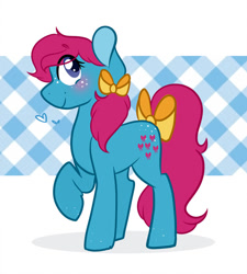 Size: 848x942 | Tagged: safe, artist:bubaiuv, imported from derpibooru, bowtie (g1), pony, bow, bow tie (g1), cute, g1, g1 to g4, generation leap, solo, tail bow, tieabetes