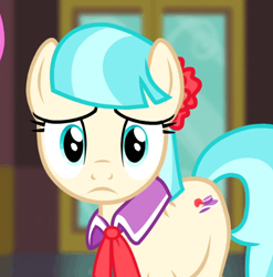 Size: 516x522 | Tagged: safe, imported from derpibooru, screencap, coco pommel, pony, rarity takes manehattan, cocobetes, cute, eye shimmer, female, looking at you, reaction image, solo