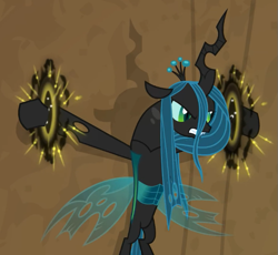 Size: 667x613 | Tagged: safe, imported from derpibooru, screencap, queen chrysalis, changeling, changeling queen, pony, frenemies (episode), angry, bondage, female