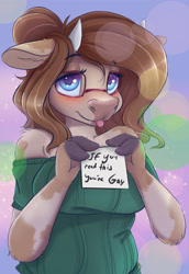 Size: 2200x3200 | Tagged: safe, artist:ardail, imported from derpibooru, oc, oc only, oc:mocha latte, anthro, cow, anthro oc, clothes, cowified, female, glasses, horns, not pony related, prank, solo, species swap, sweater, ur gay