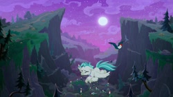 Size: 1920x1080 | Tagged: safe, imported from derpibooru, screencap, terramar, classical hippogriff, cockatrice, hippogriff, student counsel, flying, male, moon, night, solo