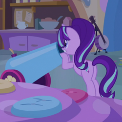 Size: 600x600 | Tagged: safe, imported from derpibooru, screencap, starlight glimmer, pony, unicorn, student counsel, cropped, female, mare, party cannon, solo, this will end well, worried