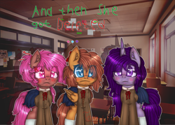 Size: 1671x1198 | Tagged: safe, artist:demandra02, imported from derpibooru, pony, classroom, clothes, doki doki literature club, school uniform