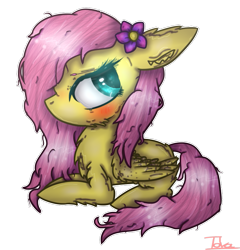 Size: 753x783 | Tagged: safe, artist:demandra02, imported from derpibooru, pony, blushing, flower, flower in hair, fluffy, messy mane, simple background, sitting, solo, transparent background