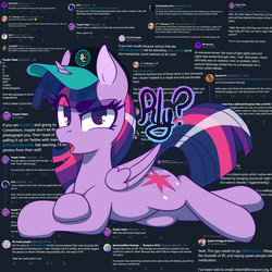 Size: 5080x5080 | Tagged: safe, artist:niggerdrawfag, imported from derpibooru, twilight sparkle, alicorn, pony, bronycon 2019, disappointed, drama, female, meta, obligatory pony, politics, politics in the comments, purple tinker, solo, text, twilight sparkle (alicorn), twitter, twitter drama