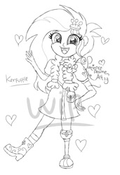 Size: 819x1200 | Tagged: safe, artist:payshie chastity art, imported from derpibooru, kerfuffle, equestria girls, rainbow roadtrip, equestria girls-ified, monochrome, sketch