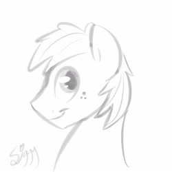 Size: 5000x5000 | Tagged: safe, artist:siggyderp, imported from derpibooru, big macintosh, earth pony, pony, black and white, bust, freckles, grayscale, lineart, male, monochrome, profile, signature, simple background, sketch, smiling, solo, stallion, white background