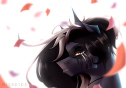 Size: 1023x715 | Tagged: safe, artist:missdids, imported from derpibooru, oc, oc only, pony, bust, petals, portrait, scar, solo