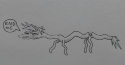 Size: 2786x1457 | Tagged: safe, artist:public mistake, imported from derpibooru, oc, oc:noodles, pony, earth pony oc, long, monochrome, simple background