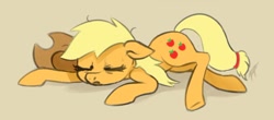 Size: 800x353 | Tagged: safe, artist:zetamad, imported from derpibooru, applejack, earth pony, pony, atg 2019, female, newbie artist training grounds, sleeping, solo