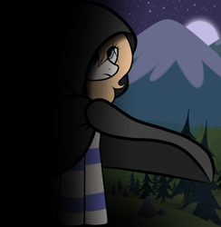 Size: 1036x1063 | Tagged: safe, artist:arrgus-korr, imported from derpibooru, oc, oc only, oc:star north, earth pony, pony, base used, black background, blue eyes, dark, dark background, female, forest, full body, mare, moon, mountain, night, simple background, snow, solo, stars, tattoo