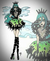 Size: 811x985 | Tagged: safe, imported from derpibooru, queen chrysalis, changeling, changeling queen, human, equestria girls, art, catwalk, fashion, fashion style, female, goth, humanized, sketch, wings, zoom layer