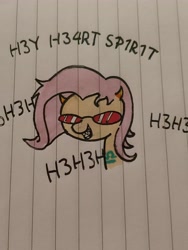 Size: 3456x4608 | Tagged: safe, artist:sharpi, imported from derpibooru, fluttershy, pony, bust, female, homestuck, lined paper, solo, terezi pyrope, traditional art