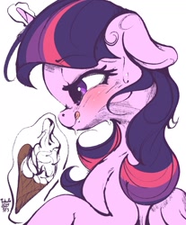 Size: 1170x1415 | Tagged: safe, artist:tohupo, imported from derpibooru, twilight sparkle, alicorn, pony, blushing, female, food, ice cream, licking, licking lips, mare, solo, suggestive eating, tongue out, twilight sparkle (alicorn)