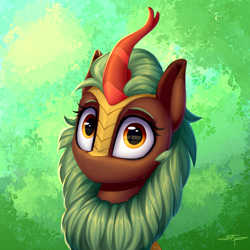 Size: 3000x3000 | Tagged: safe, artist:setharu, imported from derpibooru, cinder glow, summer flare, kirin, sounds of silence, :<, bust, cinderbetes, cute, female, frown, kirinbetes, looking at you, portrait, reflection, solo, wide eyes