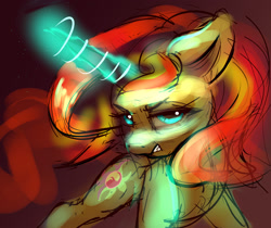 Size: 2432x2047 | Tagged: safe, artist:xbi, imported from derpibooru, sunset shimmer, pony, unicorn, 30 minute art challenge, action pose, angry, badass, female, glowing horn, horn, looking at you, magic, mare, solo