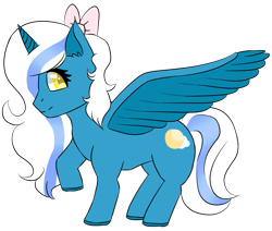 Size: 781x661 | Tagged: safe, artist:mitsukikii, imported from derpibooru, oc, oc:fleurbelle, alicorn, pony, adorabelle, adorable face, alicorn oc, bow, cute, female, hair bow, mare, ocbetes, yellow eyes