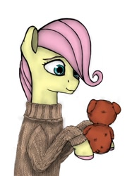 Size: 339x454 | Tagged: safe, artist:s.l.guinefort, imported from derpibooru, fluttershy, pony, bioshock, clothes, female, jack ryan, sweater, this will end in death, this will end in tears, this will end in tears and/or death, toy