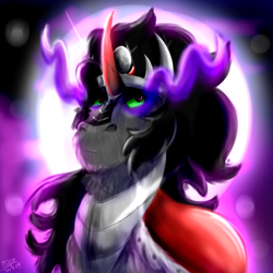 Size: 1500x1500 | Tagged: safe, artist:carmen artani, artist:euspuche, imported from derpibooru, king sombra, pony, umbrum, unicorn, bust, fluffy, looking at you, male, moon, portrait