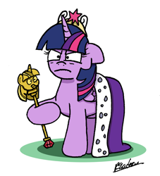 Size: 2826x3109 | Tagged: safe, artist:bobthedalek, imported from derpibooru, twilight sparkle, alicorn, pony, princess twilight sparkle (episode), angry, big crown thingy, cane, cloak, clothes, crown, female, grumpy, grumpy twilight, jewelry, regalia, scene interpretation, scepter, simple background, solo, twilight scepter, twilight sparkle (alicorn), white background