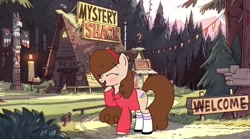 Size: 604x336 | Tagged: safe, artist:php145, artist:reterica, imported from derpibooru, earth pony, pony, crossover, gravity falls, mabel pines, mystery shack, ponified, solo