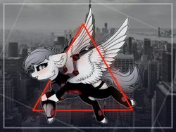 Size: 1280x960 | Tagged: safe, artist:php145, artist:reterica, imported from derpibooru, oc, oc only, pegasus, pony, city, cityscape, solo, triangle