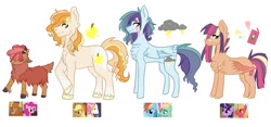 Size: 1280x600 | Tagged: safe, artist:multii-fan, imported from derpibooru, applejack, big macintosh, pinkie pie, prince blueblood, prince rutherford, rainbow dash, twilight sparkle, zephyr breeze, oc, hybrid, yak, bluejack, female, interspecies offspring, male, offspring, parent:applejack, parent:big macintosh, parent:pinkie pie, parent:prince blueblood, parent:prince rutherford, parent:rainbow dash, parent:twilight sparkle, parent:zephyr breeze, parents:bluejack, parents:pinkieford, parents:twimac, parents:zephdash, pinkieford, shipping, straight, twimac, zephdash