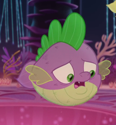 Size: 508x544 | Tagged: safe, imported from derpibooru, screencap, spike, fish, puffer fish, my little pony: the movie, cropped, male, solo, species swap, spike the pufferfish