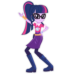 Size: 700x700 | Tagged: safe, imported from derpibooru, sci-twi, twilight sparkle, equestria girls, equestria girls series, spoiler:eqg series (season 2), boots, clothes, glasses, official, pantyhose, ponytail, shoes, simple background, skirt, smiling, transparent background