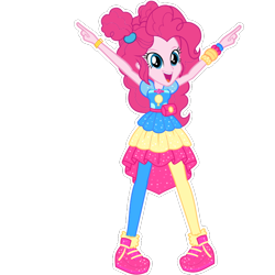 Size: 700x700 | Tagged: safe, imported from derpibooru, pinkie pie, equestria girls, equestria girls series, spoiler:eqg series (season 2), clothes, geode of sugar bombs, hair bun, happy, magical geodes, official, pantyhose, shoes, simple background, skirt, sneakers, transparent background