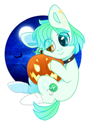 Size: 868x1194 | Tagged: safe, artist:shady-bush, imported from derpibooru, oc, oc only, oc:cassiopeia, earth pony, pony, chibi, clothes, female, halloween, heterochromia, holiday, jack-o-lantern, mare, pumpkin, solo