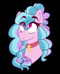 Size: 849x1050 | Tagged: safe, artist:crimmharmony, imported from derpibooru, oc, oc only, oc:lillith star, pegasus, pony, black background, braid, bust, choker, female, key, looking up, mare, simple background, solo, surprised