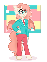 Size: 774x1032 | Tagged: safe, artist:bubaiuv, imported from derpibooru, oc, oc only, oc:newton, anthro, bat pony, unguligrade anthro, anthro oc, bat pony oc, clothes, female, mare, pants, solo, suit