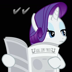 Size: 1600x1604 | Tagged: safe, imported from derpibooru, rarity, pony, unicorn, black background, female, i don't care, newspaper, rarity is not amused, reading, simple background, solo, unamused, whatsapp, whatsapp check marks