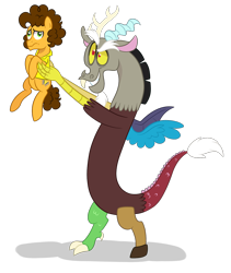 Size: 1024x1215 | Tagged: safe, artist:ashidaii, imported from derpibooru, cheese sandwich, discord, pony, duo, holding a pony, pride rock, simple background, transparent background