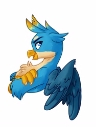 Size: 3000x4000 | Tagged: safe, artist:annakitsun3, imported from derpibooru, gallus, griffon, chest fluff, male, open mouth, simple background, smiling, smug, solo, white background, wings