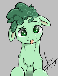 Size: 768x1000 | Tagged: safe, artist:thatdreamerarts, imported from derpibooru, earth pony, pony, chest fluff, floppy ears, solo, tongue out