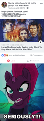 Size: 640x1760 | Tagged: safe, deleted from derpibooru, imported from derpibooru, tempest shadow, my little pony: the movie, admiral thrawn, casting choice, chewbacca, crossover, emily blunt, facebook, han solo, luke skywalker, mara jade, meme, posable, princess leia, reaction, star wars, stormtrooper