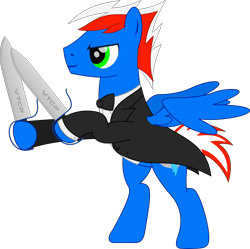 Size: 1704x1700 | Tagged: safe, artist:rd4590, imported from derpibooru, oc, oc only, oc:vortex clipper, pegasus, pony, bowtie, clothes, looking forward, pegasus oc, simple background, solo, spread wings, suit, sword, transparent background, tuxedo, vector, weapon, wings