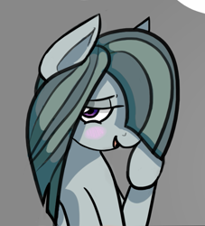 Size: 579x639 | Tagged: safe, artist:riggyrag, edit, imported from derpibooru, marble pie, earth pony, pony, bedroom eyes, blushing, bust, cropped, cute, female, flirting, flirty, marblebetes, mare, portrait, solo