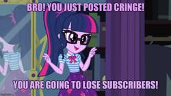 Size: 888x499 | Tagged: safe, edit, edited screencap, imported from derpibooru, screencap, sci-twi, twilight sparkle, equestria girls, equestria girls series, star crossed, geode of telekinesis, lose subs, magical geodes, meme, mirror