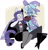 Size: 1280x1331 | Tagged: safe, artist:drmedrick, imported from derpibooru, rarity, trixie, anthro, plantigrade anthro, blushing, boots, cape, clothes, denim, duo, eyes closed, eyeshadow, female, flower, gloves, grin, hat, high heel boots, high heels, jeans, lesbian, lipstick, makeup, pants, rarixie, shipping, shirt, shoes, smiling, stockings, suit, thigh highs