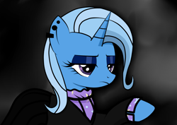 Size: 1524x1076 | Tagged: safe, artist:arrgus-korr, imported from derpibooru, trixie, pony, unicorn, base used, black background, clothes, dark, dark background, dress, female, goth, halfbody, mare, piercing, simple background, solo