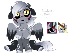 Size: 1007x761 | Tagged: safe, artist:unoriginai, imported from derpibooru, derpy hooves, lord tirek, oc, oc:powdered donut, centaur, hybrid, pony, crack shipping, cute, extra legs, freckles, heart, next generation, offspring, parent:derpy hooves, parent:lord tirek, shipping, simple background, transparent background