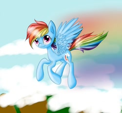 Size: 1024x948 | Tagged: safe, artist:vikuskaal, imported from derpibooru, rainbow dash, pegasus, pony, female, flying, mare, smiling, solo